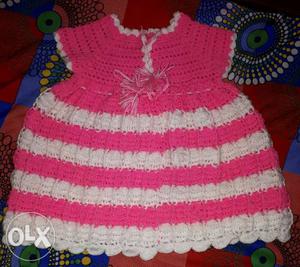 Toddler's Pink And White Knit Dress