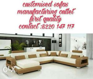 White And Brown Sectional Sofa