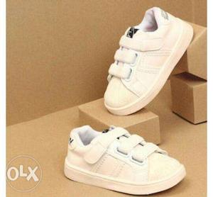 White Velcro Strap Shoes With Box