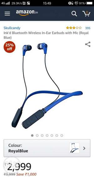 Black And Blue Ink'd Bluetooth Wireless In-ear Earbuds
