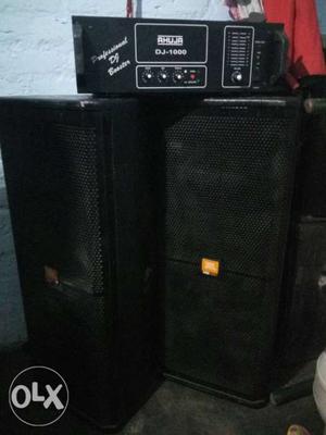 Black JBL Stage Speakers pair with ahuja company amplifier