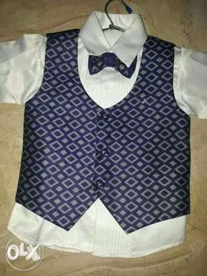 Ink blue waistcoat with butler tie for 2 year old