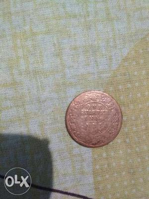 Antique copper 1quarter anna coin of year 