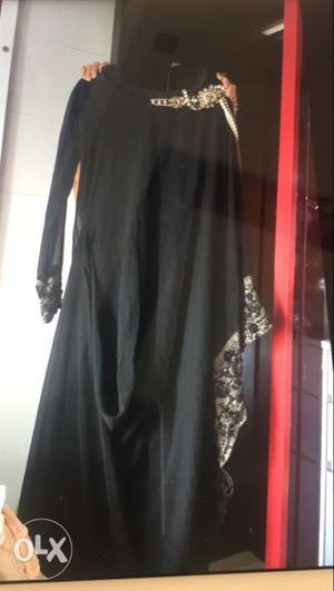 Black And Gray Floral Abaya Dress