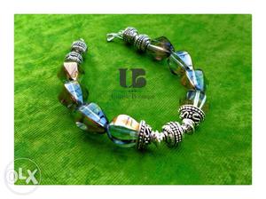 Blue Beaded Gemstone Silver-colored Bracelet