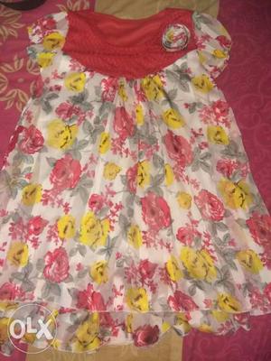 Girl's White, Red, And Yellow Floral Dress