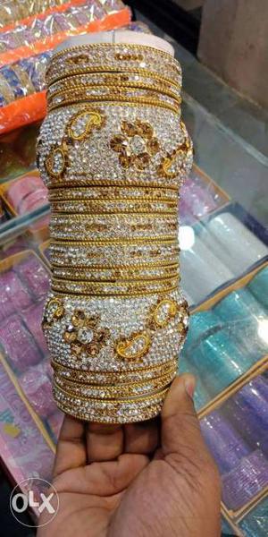 Gold-colored And White Jhumka Bangles