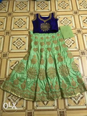 Green And Blue Floral Sari Dress