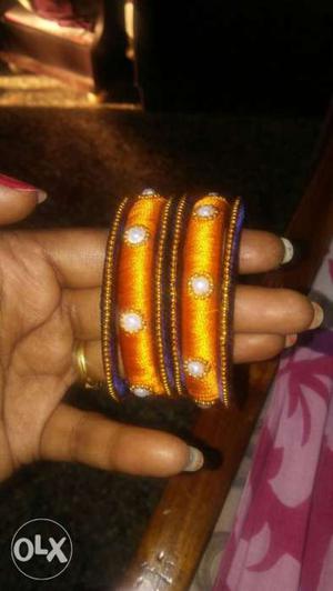 Orange And Black Silk Bangle Bracelet