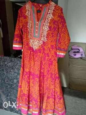 Orange And Pink Floral Long-sleeved Dress