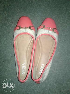 Pair Of Women's Pink-and-white Opera Loafers