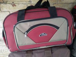 Pink And Gray Leather Duffel Bag