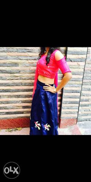 Pink and blue lehenga