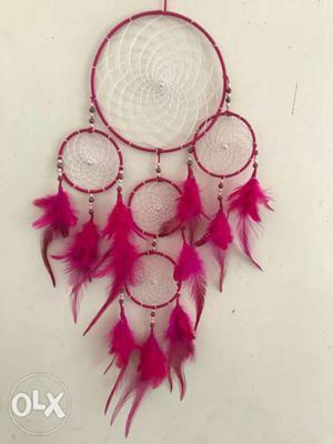 Pink and white dream catcher made by me