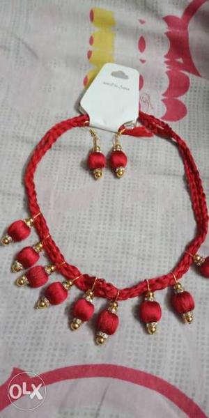Red And Gold Silk Thread Necklace