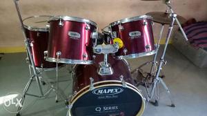 Red And Grey Mapex Acoustic Drum Set