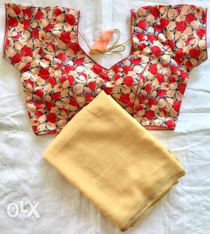 Red And Yellow Floral Choli Crop Top