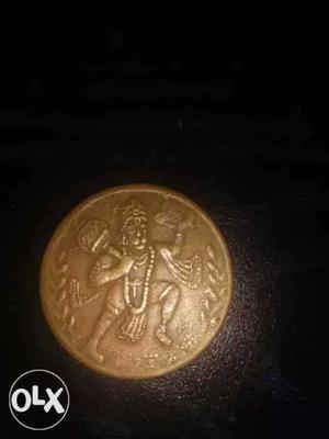 Round Gold-colored Hanuman Coin