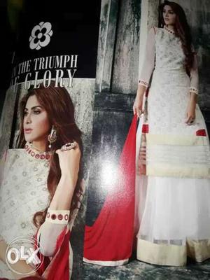 White And Red Floral Anarkali Traditional Dress