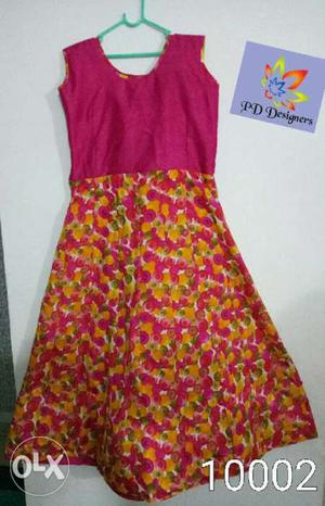 Women's Pink And Yellow Floral Sleeveless Dress