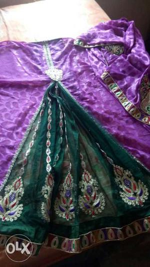 Women's Purple And Green Sari and Dress