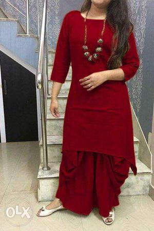 Women's Red 3/4-sleeved Dress