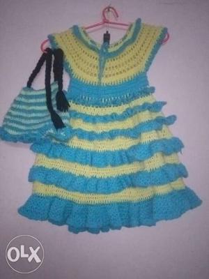 Yellow And Blue Knit Dress