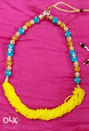 Yellow & Blue Necklace Meenakari work
