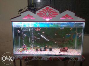 3by1.5 feet fish tank, top, stand, multi colour led