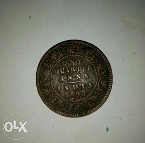  Gold-colored One Quarter Anna India Coin