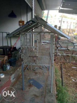 Gray Metal-framed With Wire Pet Cage