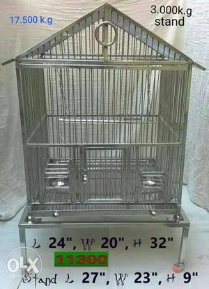 Grey Stainless Steel Bird Cage