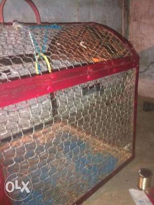 Red And Gray Metal Pet Cage