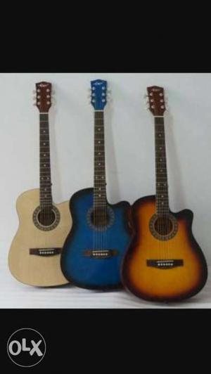 Three Beige, Brown Burst Single-cutaway Acoustic Guitars