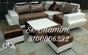 Brown And White Leather Corner Sofa