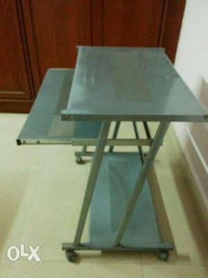 Metal computer table with keyboard and bottom