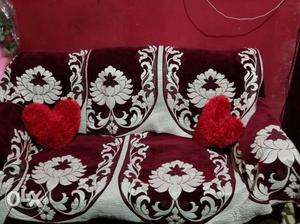 Red And White Fabric Floral Sofa 5 seater