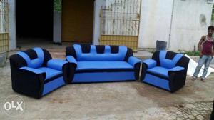 Blue And Black Fabric Sofa Set