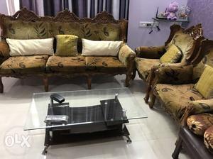 Brown And Black Fabric 3-seat Sofa & 2 single sofa