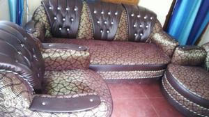 Brown And Black Leather 3-piece Sofa Set