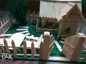 Brown Popsicle Stick-made Single-storey House Miniature