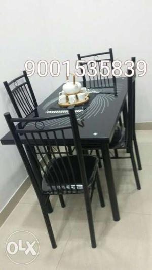 New Rectangular Black Wooden Table 4-chairs Dining Set