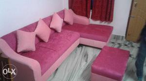 Pink Suede Sectional Sofa With Throw Pillows