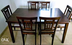 Rectangular Brown Wooden Table With six Chairs Dining Set