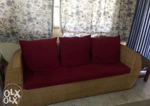 Red Fabric 5-seat Sofa with table