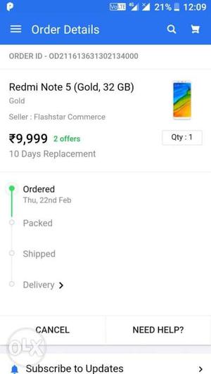 Redmi note 5 32 gb gold seal packed call 9 8 zero