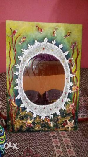 Round Wall Mirror With Multicolored Floral Frame