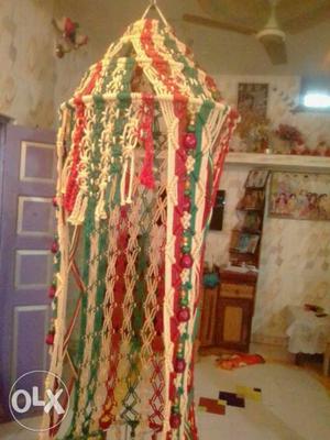 White, Green, And Red Silk Thread Hanging Decor