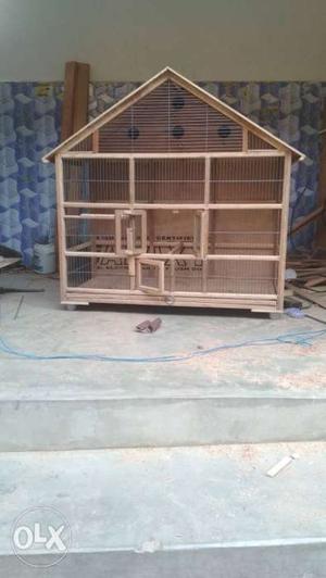 Brown Wooden House-themed Pet Cage