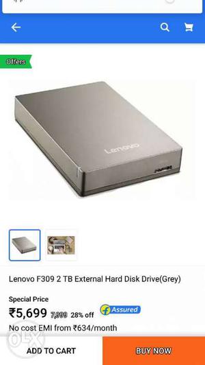 Lenovo hard disk 2TB USB 3 1 year waranty new pack